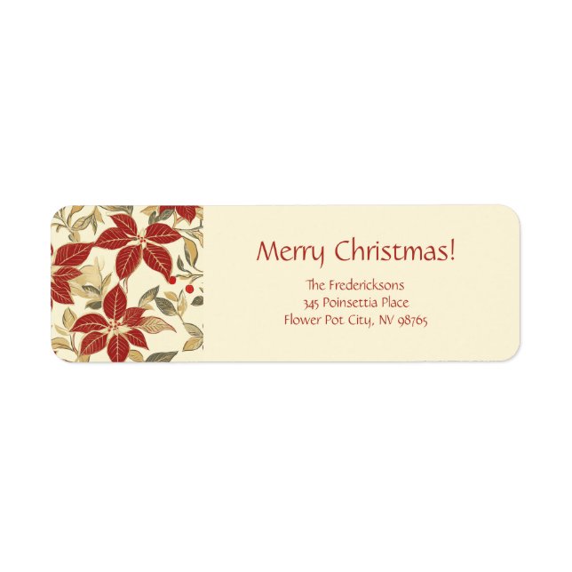 Red Green Poinsettias Christmas Return Address Label (Front)