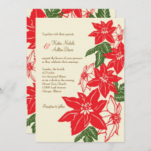 Red & Green Poinsettias Christmas Wedding Invitation