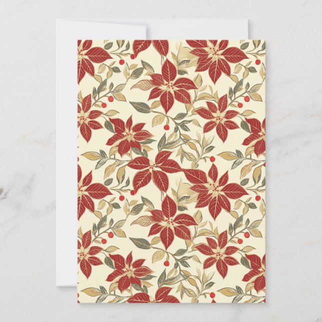 Red Green Poinsettias Vintage Christmas Holiday Card (Front)