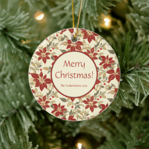 Red Green Poinsettias Vintage Christmas Ornament