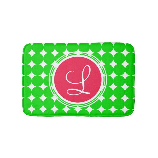 Red & Green Polka Dot Monogram Bath Mat (Front)