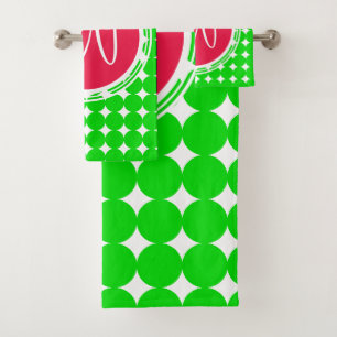 Red & Green Polka Dot Monogram Bath Towel Set