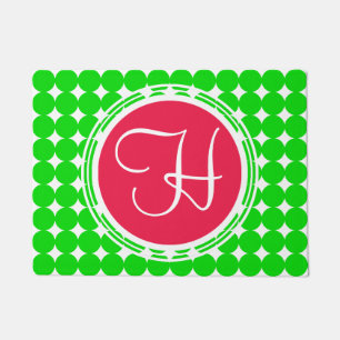 Red & Green Polka Dot Monogram Doormat