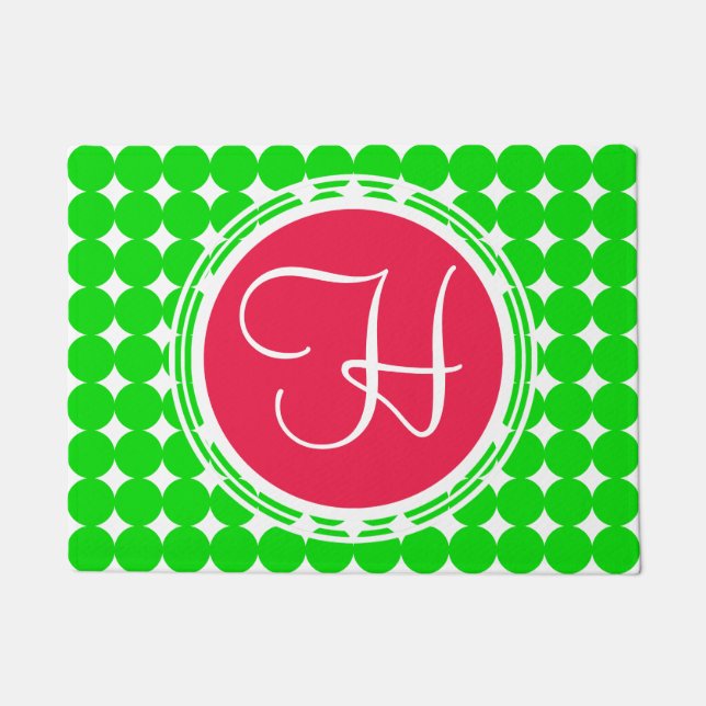 Red & Green Polka Dot Monogram Doormat (Front)