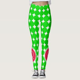 Red & Green Polka Dot Monogram Leggings