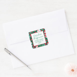 Red & Green Preppy Snowmen Return Address Square Sticker