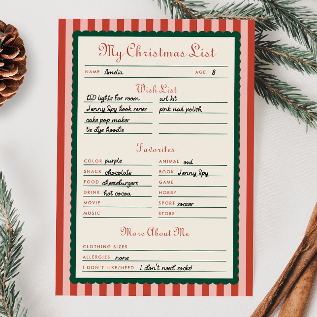 Red & Green Printable My Christmas List Card (Creator Uploaded)