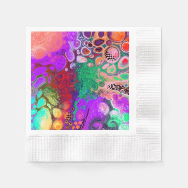 Red, Green, Purple Colourful Digital Fluid Art    Napkin (Front)