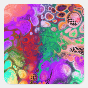 Red, Green, Purple Colourful Digital Fluid Art    Square Sticker