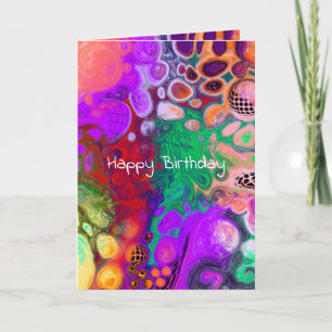 Red, Green Purple Colourful Digital Fluid Birthday Card