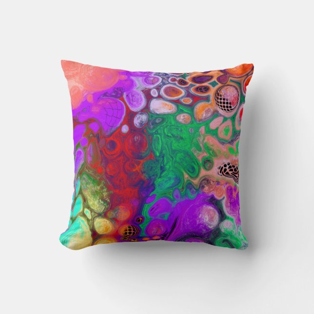 Red, Green Purple Colourful Fluid  Art Cushion (Front)