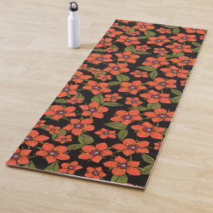 Red green purple floral watercolor yoga mat