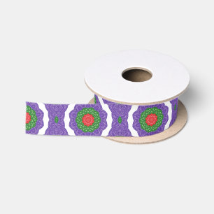 Red Green Purple Kaleidoscope Christmas Ribbon Satin Ribbon