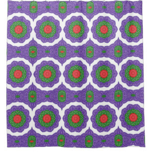 Red Green Purple White Kaleidoscope Christmas Ball Shower Curtain