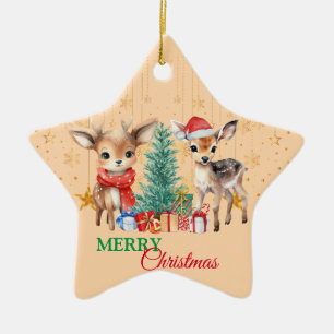 Red Green reindeer Santa Merry Christmas Party Ceramic Ornament