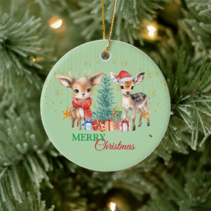 Red Green reindeer Santa Merry Christmas Party Ceramic Ornament