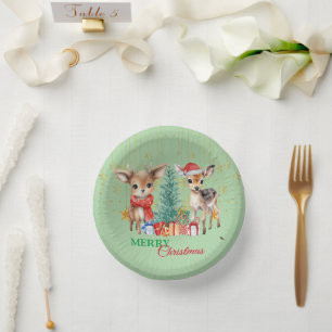 Red Green reindeer Santa  Merry Christmas Party Paper Plate