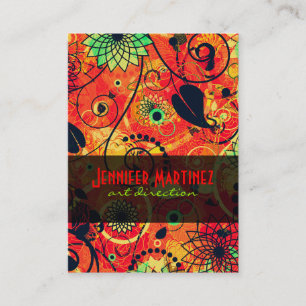 Red & Green Retro Floral Collage Business Card