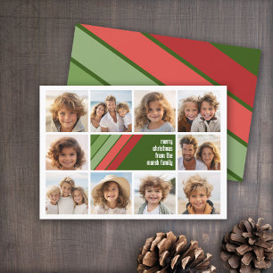 Red Green Retro Stripes - 10 Photo Collage Holiday Card