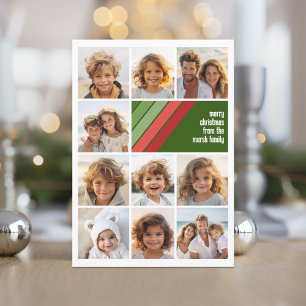 Red Green Retro Stripes - 10 Photo Collage Holiday Card