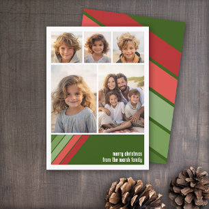 Red Green Retro Stripes - 5 Photo Collage Holiday Card