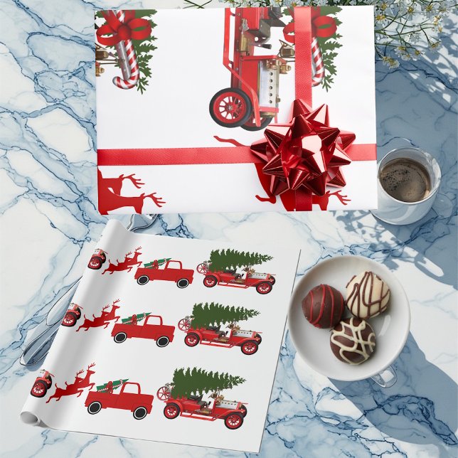 Red Green Retro Truck Reindeer Christmas Cargo  Wrapping Paper (Red Green Retro Truck Reindeer Christmas Cargo Wrapping Paper)