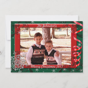Red & Green Ribbon Photo Frame Christmas Card