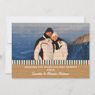 Red/Green Rustic Stripes Photo Card