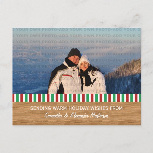Red/Green Rustic Stripes Photo Postcard (Front)