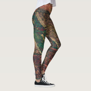 Red Green Rustic Traditional Wood Print Leggings