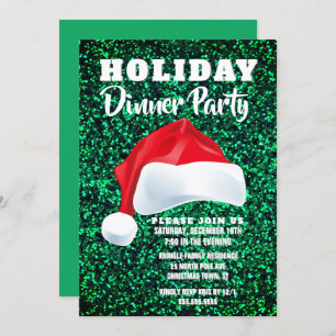 Red Green Santa Christmas Dinner Party Invitation