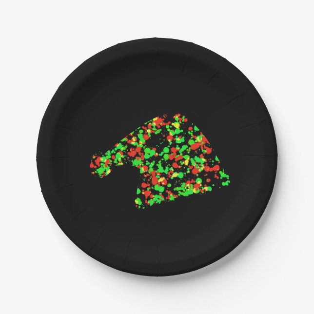 Red Green Santa Hat Splattered Paint  Paper Plate (Front)