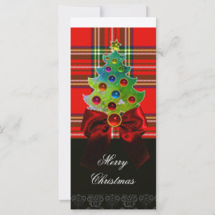 RED GREEN SCOTTISH TARTAN,BOWS AND CHRISTMAS TREE
