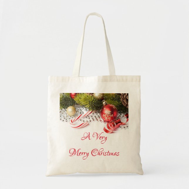 Red Green Silver And Christmas Decorations Tote Bag (Front)