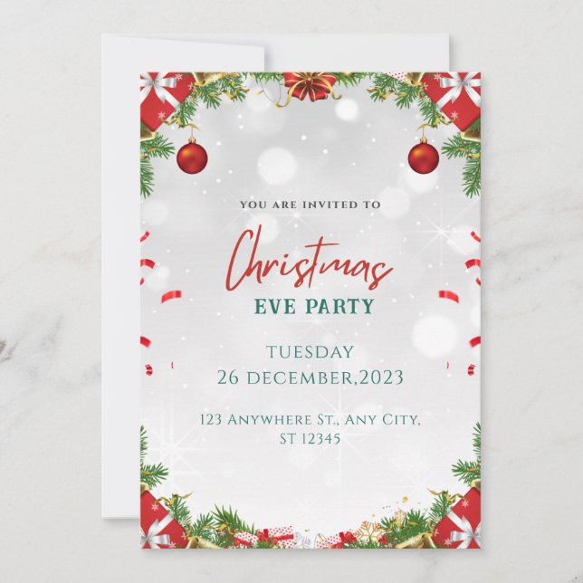 Red & Green Simple Christmas Party Invitation (Front)