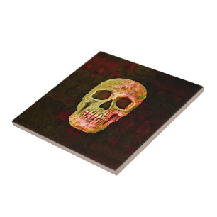 Red Green Skull Retro Gothic Ceramic Tile
