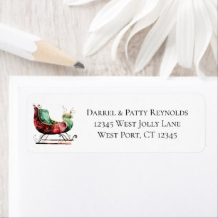 Red Green Sleigh Christmas Return Address Label
