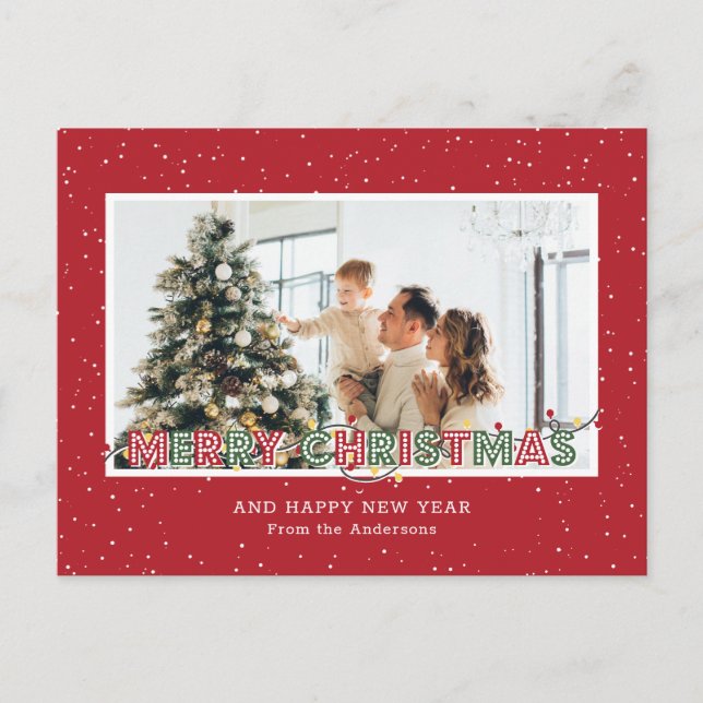 Red Green Snow Christmas Lights Photo Holiday Postcard (Front)