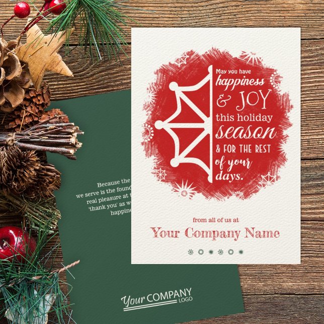 Red, Green Snowflake Business Holiday Card (red and green company business logo Christmas greeting cards)