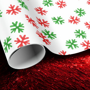 Red Green Snowflakes Christmas Pattern Wrapping Paper