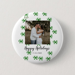 red green snowflakes text photo merry christmas 6 cm round badge