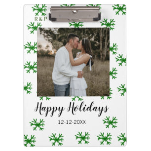 red green snowflakes text photo merry christmas clipboard