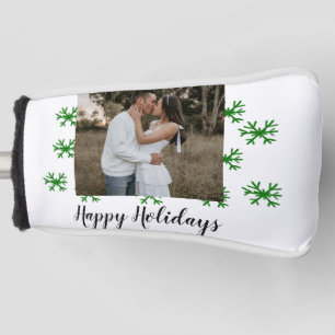 red green snowflakes text photo merry christmas golf head cover