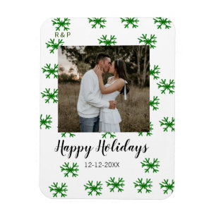 red green snowflakes text photo merry christmas magnet