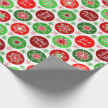 Red Green Snowflakes Wrapping Paper<br><div class="desc">This snowflakes wrapping paper has a beautiful red and green Snowflakes holiday pattern. This pattern has three sayings “Merry & Bright”, "Let it Snow" and “Feeling Frosty” in pretty scrolling script font. There are 11 different snowflakes with 3 red and 3 green colours. You can make the pattern on the...</div>