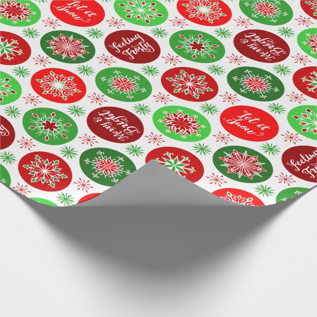 Red Green Snowflakes Wrapping Paper (Corner)