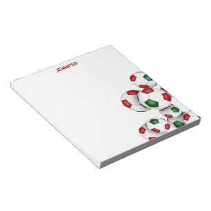 red green soccer balls accent custom name notepad