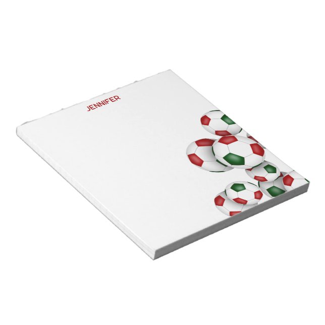 red green soccer balls accent custom name notepad (Angled)