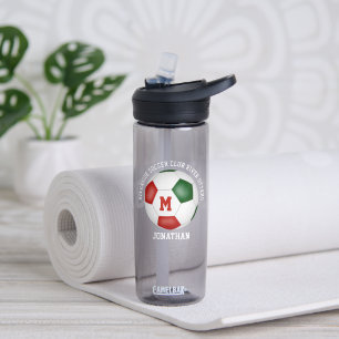 red green soccer team colours boys girls custom water bottle