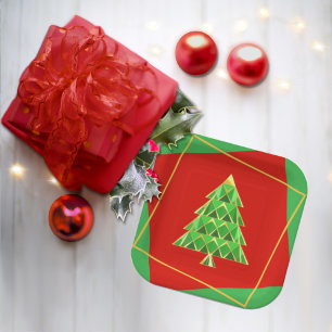 Red Green Square Joyoux Noel Paper Plate